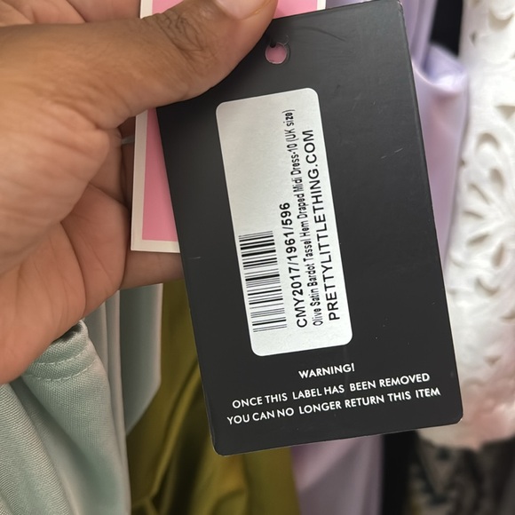 Olive Satin Bardot Tassel Hem Draped Midi Dress - Picture 2 of 2